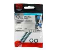 Hexagon Set Screws and Nuts Zinc Plated M8 70mm Pack of 2