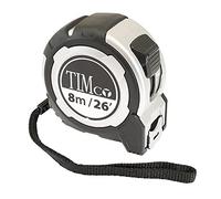 TIMCO 8M Tape Measure - 8m/26ft x 25mm - With locking button, belt clip and hand strap - Metric and Imperial tape measure