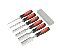 TIMCO Bevel Edge Wood Chisel Set - Tough and Hard Wearing for Demanding Woodworking Jobs and DIY Woodworking - Split Resistant Handle - 7 Pieces