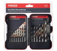 TIMCO Brad Point Wood Bit Set - Suitable on Hardwood, Softwood, Plywood, MDF and Chipboard - Contained in a Robust Weatherproof Case - 15pc