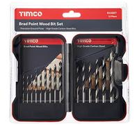 TIMCO Brad Point Wood Bit Set - Suitable on Hardwood, Softwood, Plywood, MDF and Chipboard - Contained in a Robust Weatherproof Case - 15pc