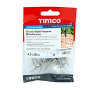 TIMCO Classic Multi-Purpose Countersunk A2 Stainless Steel Woodcrews - 4.0 x 30