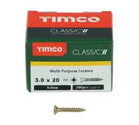 Timco 30020CLAF Classic Multi-Purpose Screws - Pz - Double Countersunk - Yellow 3.0 X 20 Box 200