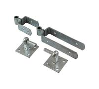 Timco Double Strap Hinge Set with Hook on Plate - Hot Dipped Galvanised in Silver Timco Silver