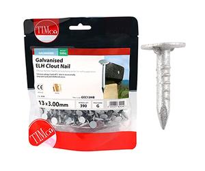 TIMCO Galvanized ELH Clout Nails - 13 x 3.00 - Extra Clamping - Perfect for Fitting Roofing Felt and plasterboard - 0.5kg Bag - Silver