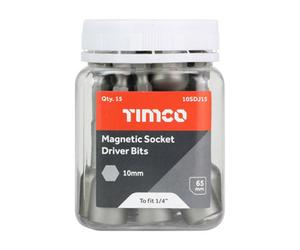 Timco - Magnetic Socket Driver Bits - Hex (Size 10 X 65 - 15 Pieces)