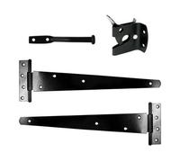 Timco Pedestrian Gate Kit Medium Tee Hinges & Automatic Latch Black - 14"