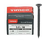 Timco 00038DRYS Drywall Metal Stud Plasterboard Screws - Ph - Bugle - Fine Thread - Black 3.5 X 38 Box 200