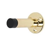 TIMCO Projection Door Stop - Polished Brass - Can be Fitted to Walls and skirting Boards - Prevents Damage from Handles - Protective Rubber Buffer tip