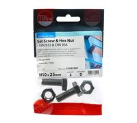 Hexagon Set Screw and Nuts Stainless Steel M10 25mm Pack of 2