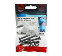 Hexagon Set Screw and Nuts Stainless Steel M6 50mm Pack of 4