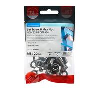 Hexagon Set Screw and Nuts Stainless Steel M8 20mm Pack of 6