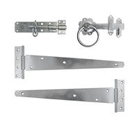 TIMCO Side Gate Kit Medium Tee Hinges Ring Latch & Brenton Padbolt Hot Dipped Galvanised - 18"