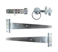 TIMCO Side Gate Kit Medium Tee Hinges Ring Latch & Brenton Padbolt Silver - 18"