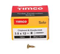 Timco Solo Yellow Woodscrew Pozi Countersunk Soloc, 3.5mm X 12mm, Pack Of 1000