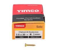 Timco Solo Yellow Woodscrew Pozi Countersunk Soloc, 3.5mm X 20mm, Pack Of 1000