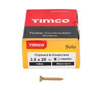 Timco Solo Yellow Woodscrew Pozi Countersunk Soloc, 3.5mm X 25mm, Pack Of 1000