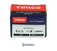 TIMco 00534CWZ Twin Thread Woodscrew PZ2 CSK BZP 5 x 3/4" Box of 200