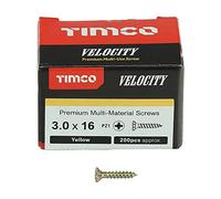 Timco 30016VY Velocity Premium Multi-Use Screws - Pz - Double Countersunk - Yellow 3.0 X 16 Box 200