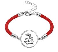 time and Wait for no man Quote Lucky Red String Bracelet Rope Bracelet Handmade