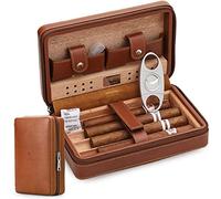 Time C club 4 Finger Portable Travel Leather Cigar Case, Cigar Cutter,Cigar Humidor with Cigar Cutter and Humidifier, Groomsmen Gift, Birthday Gift