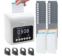 Time Clock Bundle for Small Business, Passcode Time Clock Punch Machine with 200 Time Cards, 4 Ink Ribbons, 2 Ten-Slot Time Card Racks, Auto-Align Clock in Machine for Employees
