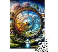 Time Clock Fantasy1000 Pieces Durable Cardboard Four Seasons Clock Jigsaw Puzzle Adults Senior Puzzle Fans Cognitive Development Concentration Training Gift 70x50cm/1000pcs