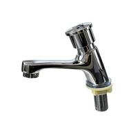 Time Delay Faucet G1 2 Thread, Self Closing Water Saving Tap Copper Chrome Plated Single Cold Metering Valve for Public Outdoor and Laundry Utility