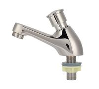 Time Delay Faucet G1 2 Thread, Self Closing Water Saving Tap Copper Chrome Plated Single Cold Metering Valve for Public Outdoor and Laundry Utility