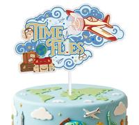 Time Flies Cake Topper 1st Birthday for Kids | Aviator Bear Globe & Vintage Suitcase Decor | Airplane Travel Party | First Birthday Party Supplies for Boys Girls