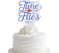 Time Flies Cake Topper, Baby's 1st 2nd 3rd Birthday Party, Baby Shower, Aviator Adventure Themed Birthday Party Decorations Blue Red Glitter