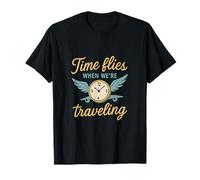Time Flies When We're Traveling Gold Blue Clock Wings T-Shirt