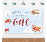 Time Flies When You are Turning One Backdrop Airplane 1st Birthday Decorations Plane Cloud Aviation First Bday Banner for Kids Boys Girls Time Flies 1st Bday Supplies Photo Props 5 * 3ft