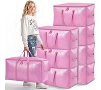Time Forest Heavy Duty Moving Bags, Oversized Storage Bags, 8 Pack, Pink | Large Strong Moving Boxes with Wraparound Reinforced Handles for Moving House, College Move, Clothes Storage
