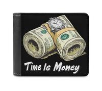 Time is Money Cash Bifold Wallet PU Leather Credit Card Holder Wallets Slim Front Pocket Money Clip