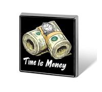 Time Is Money Cash Button Pins Square Badge Personalized Button Brooch Lapel Pins for Women Men Gifts