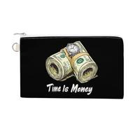 Time is Money Cash Coin Purse Canvas Change Pouch Small Organizer Bags Zippered Coin Case for Women Men
