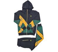 Time Is Money Jamaica Tracksuit for Men - Slim Fit Hoodie & Joggers Set - Polyester - Black, White, Olive (UK, Alpha, M, Regular, Regular, Black)