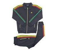 Time Is Money Men’s Slim Fit Collared Tracksuit - Rasta Inspired Striped Design - Streetwear Set in Black, Olive, Beige & Red (UK, Alpha, M, Regular, Regular, Black)