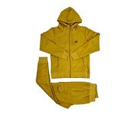 Time Is Money Men's Urban Designer Velour Cargo Pants Style Pockets Hooded Tracksuit, Black, Yellow, Navy (UK, Alpha, L, Regular, Regular, Yellow)