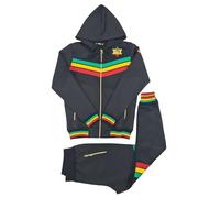 Time Is Money Men's Urban Double Rasta Lion Stripes Hooded Designer Tracksuit, Black, Yellow, Red, Olive (UK, Alpha, 3XL, Regular, Regular, Black)