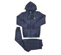 Time Is Money Men's Velour Tracksuit Set, Hooded Zip Jacket with Zip Pockets, Drawstring Pants with Cargo Pockets, Black, Navy, Mustard (UK, Alpha, L, Regular, Regular, Navy)