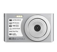 Time Lapse 48MP Compact Digital Cameras For Photography 16X Auto Focus Slow Motion Loop Video Recording Camcorder 2.8" Screen Takes Sharp Smooth(128G SD Card,Silver)