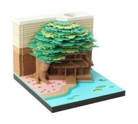Time Piece Calendar 2025, 2025 Desk Calendar Memo Pad with LED Lights, 3D Castle Calendar Notepads, 3D Paper Carving Art Craftwork Desk Decoration for Office Reading Room (Green Tree House)