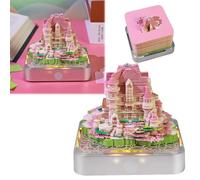 Time Piece Calendar 2025, 2025 Desk Calendar Memo Pad with LED Lights, 3D Castle Calendar Notepads, 3D Paper Carving Art Craftwork Desk Decoration for Office Reading Room (Pink Love Castle)