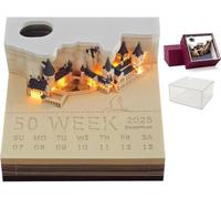 Time Piece Calendar 2025-2025 Desk Calendar With LED Light - 3D Calendar Paper Carving Art Memo Pad Notepad for Christmas Housewarming Desktop Decoration