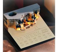 Time Piece Calendar, 2025 Desk Calendar with LED Light - 3D Calendar Paper Carving Art Memo Pad Notepad Gift for Christmas Housewarming Desktop Decoration