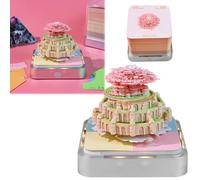 Time Piece Calendar 2026, 2026 Desk Calendar Memo Pad with LED Lights, 3D Castle Calendars Notepads, 3D Paper Carving Art Craftwork Desk Decoration for Office Reading Room (Green Sky Castle)