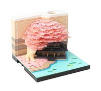 Time Piece Calendar 2026, 2026 Desk Calendar Memo Pad with LED Lights, 3D Castle Calendars Notepads, 3D Paper Carving Art Craftwork Desk Decoration for Office Reading Room (Pink Tree house)