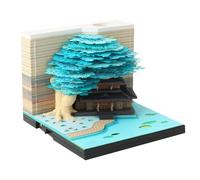 Time Piece Calendar 2026, 2026 Desk Calendar Memo Pad with LED Lights, 3D Castle Calendars Notepads, 3D Paper Carving Art Craftwork Desk Decoration for Office Reading Room (Blue Tree house)